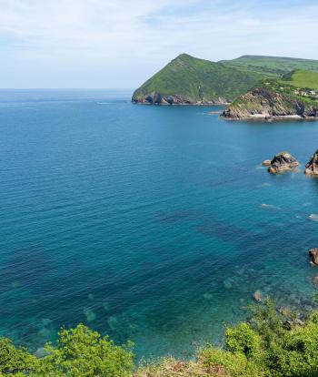 The view over the sea in the bay at Sandy Cove Hotel