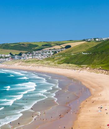 Overlooking the beautiful golden sandy beaches of Woolacombe and Putsborough Sands Devon England UK Europe