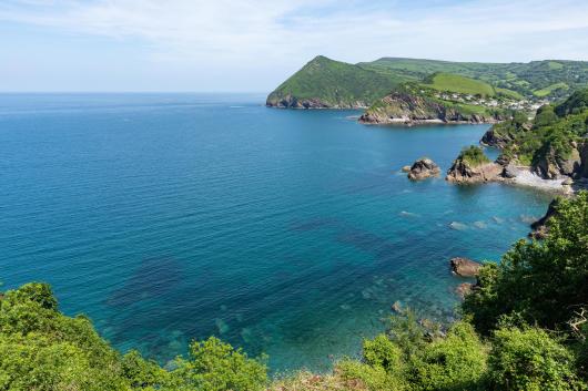 The view over the sea in the bay at Sandy Cove Hotel